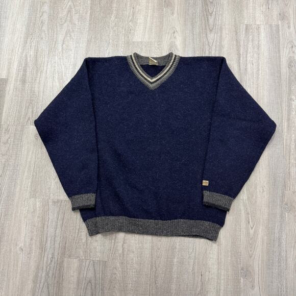 Vintage Columbia Shetland Wool Sweater Men's Medium Blue V-Neck 90s Outdoors - Picture 1 of 7